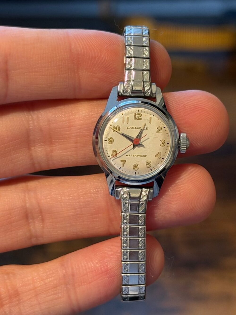 Caravelle by Bulova Manual Wind Women's Cream Dial Speidel Bracelet 21mm